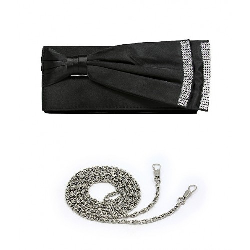 Evening Bag - Double Layer Bow w/ Linear Studs - Black - BG-92206B 